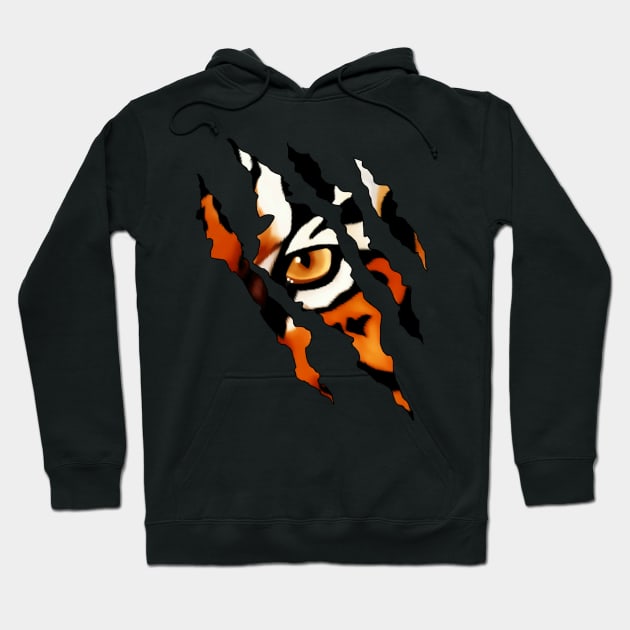 Fearless Tiger Cat Eye Claw Silhouette Hoodie by Wishtopia